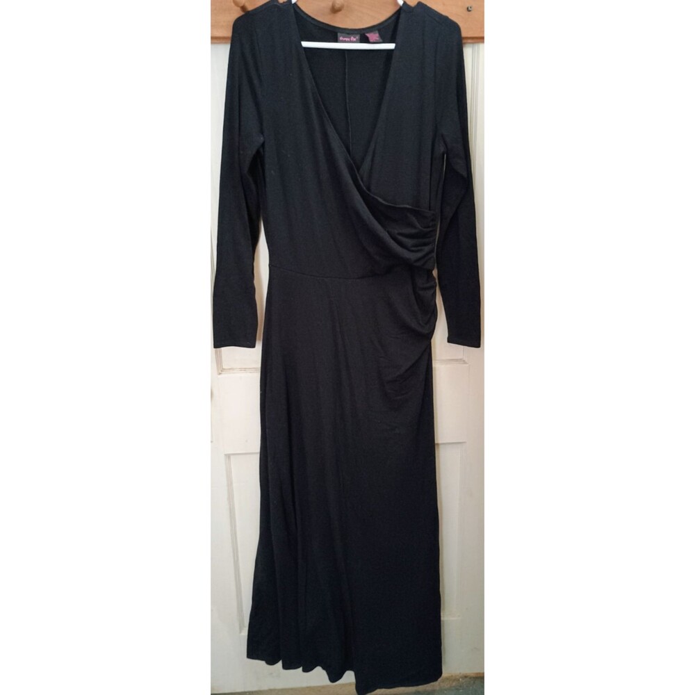 Women's Shape FX Black Long Sleeve Wrap Maxi Dress Size L Stretch
